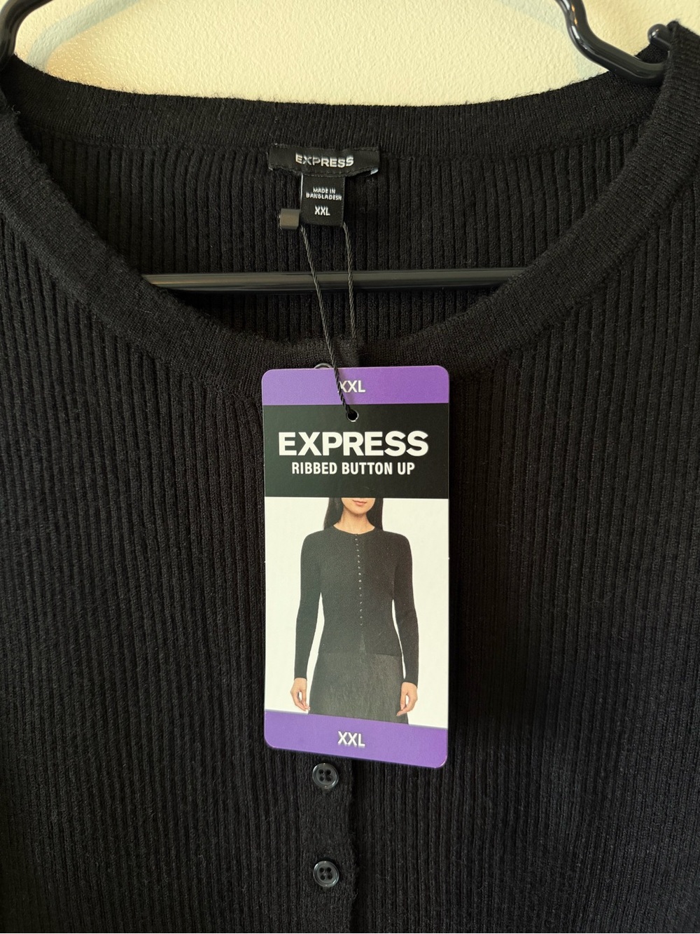 Express Black Ribbed Button-Up Cardigan Sweater - Picture 3 of 5